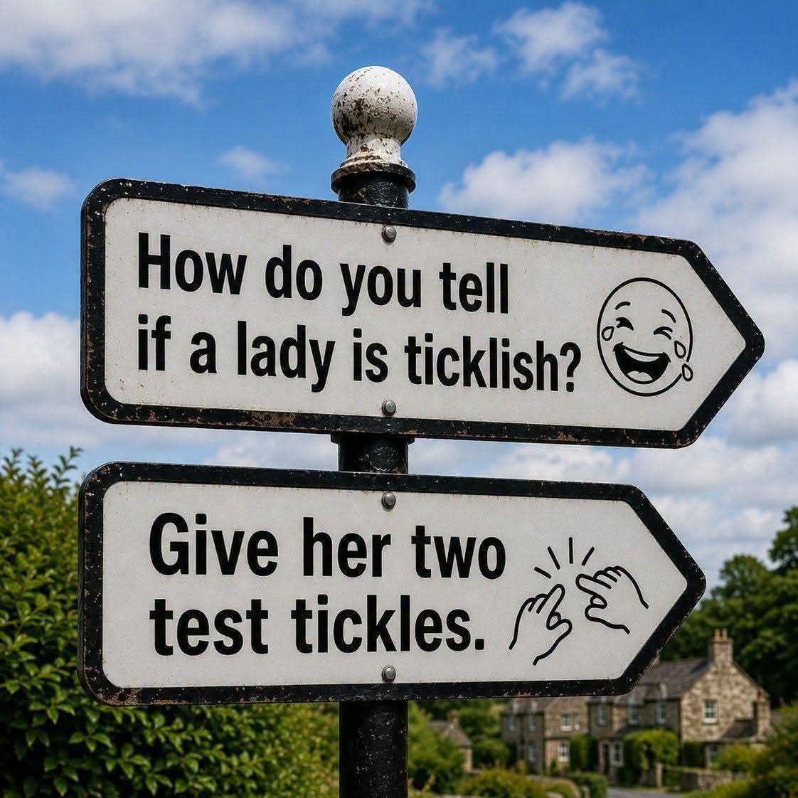 How do you tell if a lady is ticklish? Give her two test tickles.