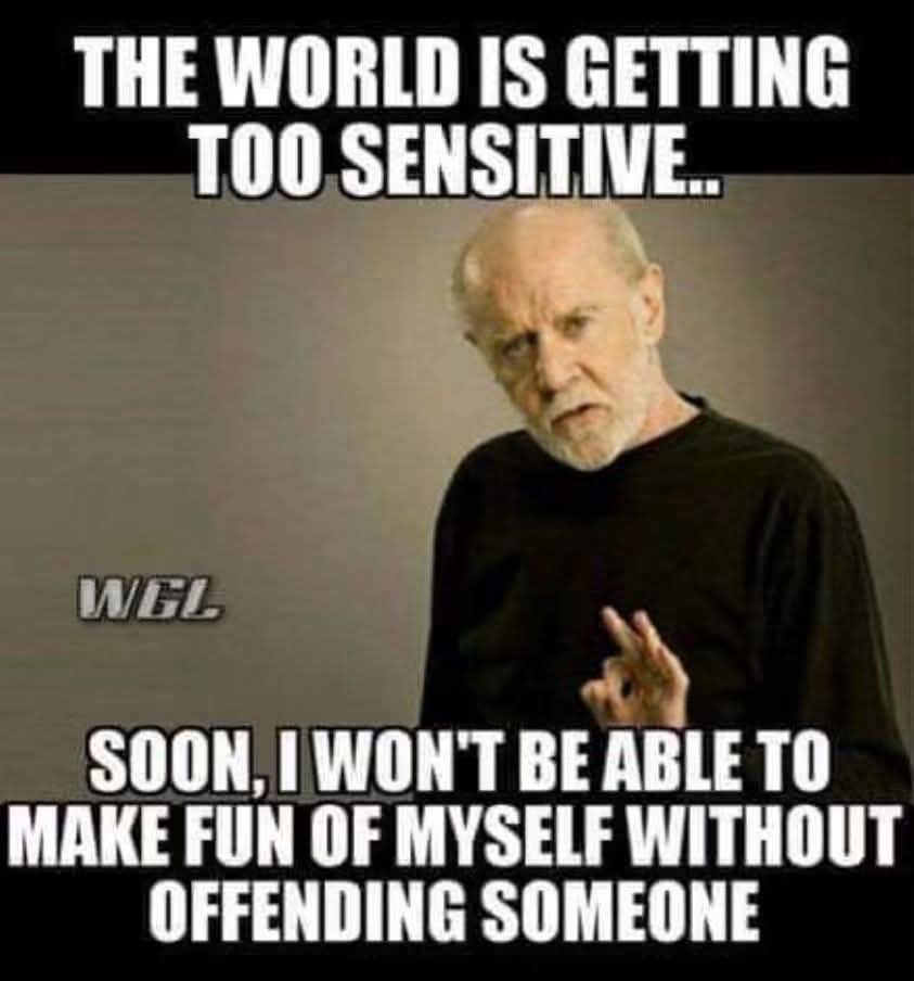THE WORLD IS GETTING TOO SENSITIVE.. SOON, I WON'T BE ABLE TO MAKE FUN OF MYSELF WITHOUT OFFENDING SOMEONE