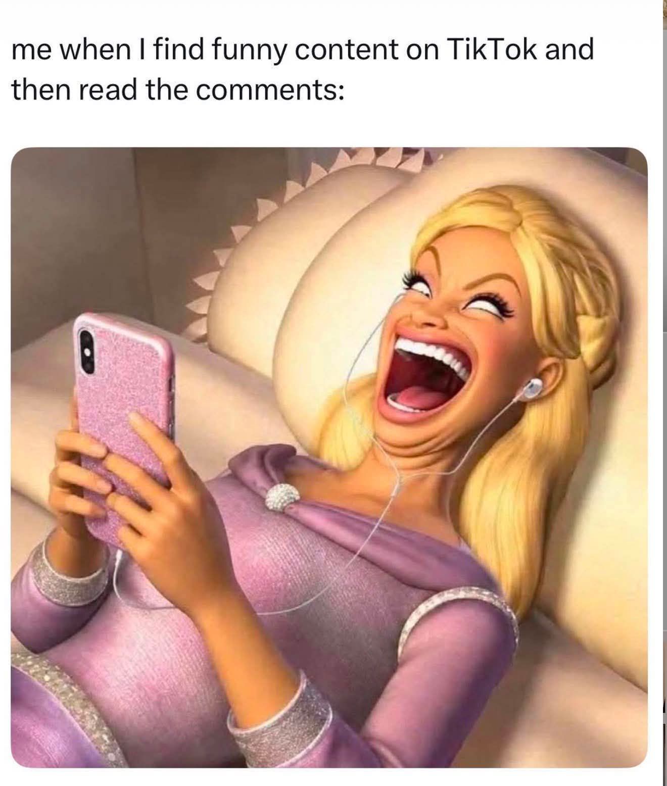me when I find funny content on TikTok and then read the comments: