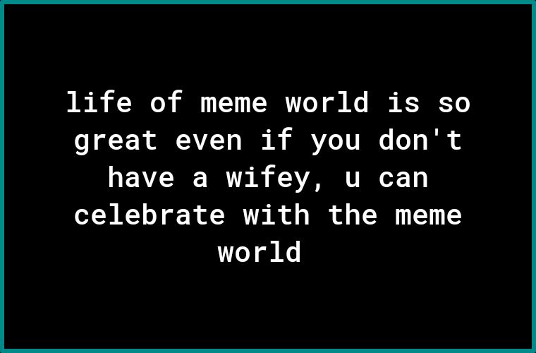 life of meme world is so great even if you dont have a wifey u can celebrate with the meme world