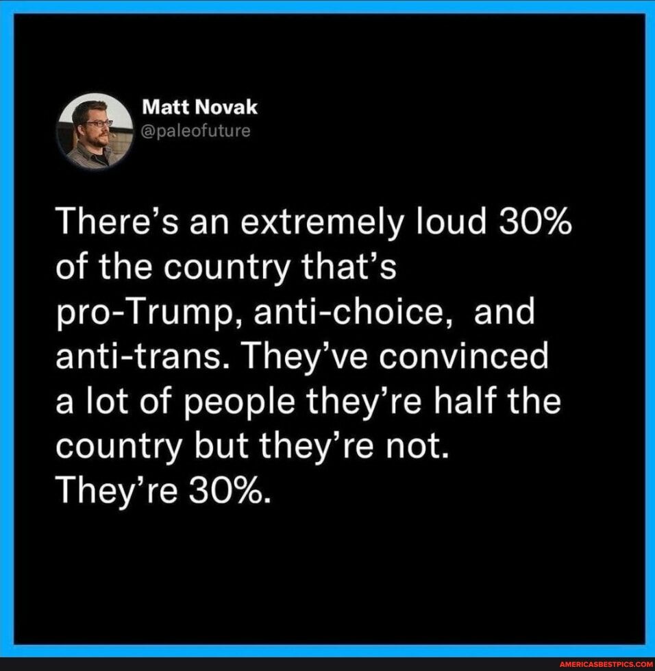 Matt Novak i e Theres an extremely loud 30 RGN AGETE pro Trump anti choice and anti trans Theyve convinced a lot of people theyre half the country but theyre not Theyre 30