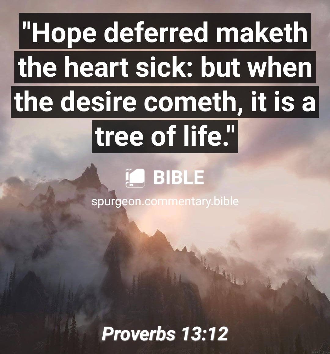 Hope deferred maketh the heart sick but when the desire cometh itis a tree of life Proverbs 1312