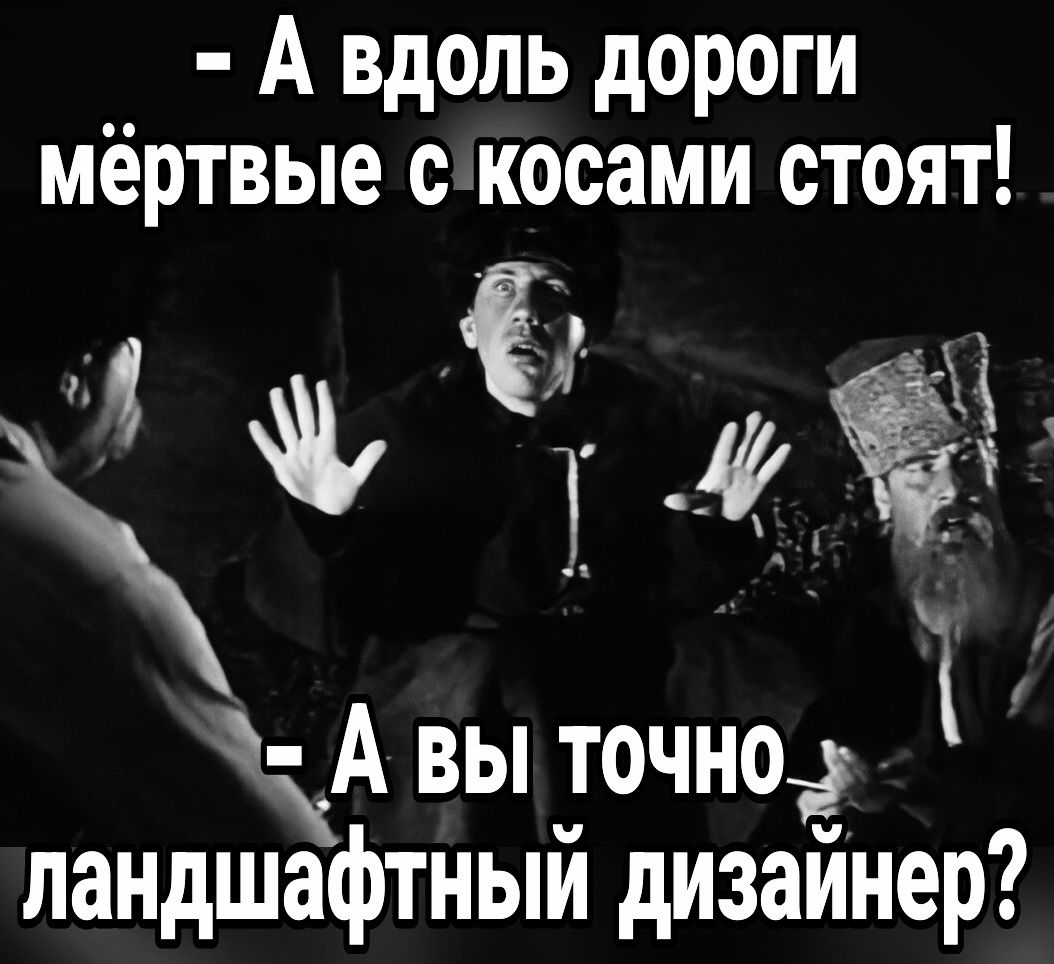 А вдоль дороги мёртвые с косами стоят Ф УА ВЫ точно ландшафтныи дизайнер