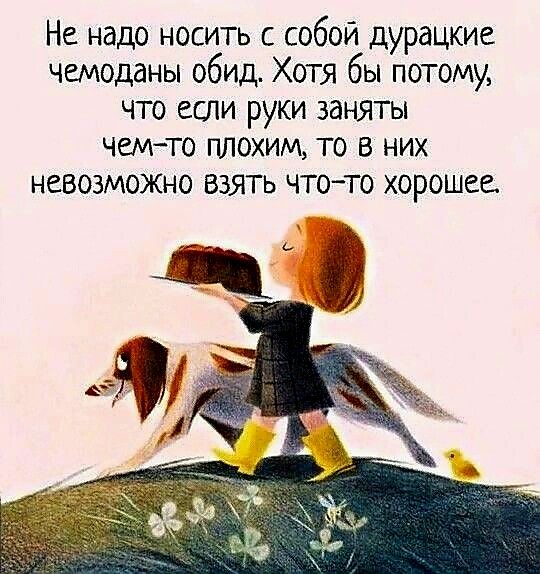 Не надо носить с собой дурацкие чемоданы обид Хотя бы потому что если руки заняты чем то плохим то В них невозможно взять что то хорошее