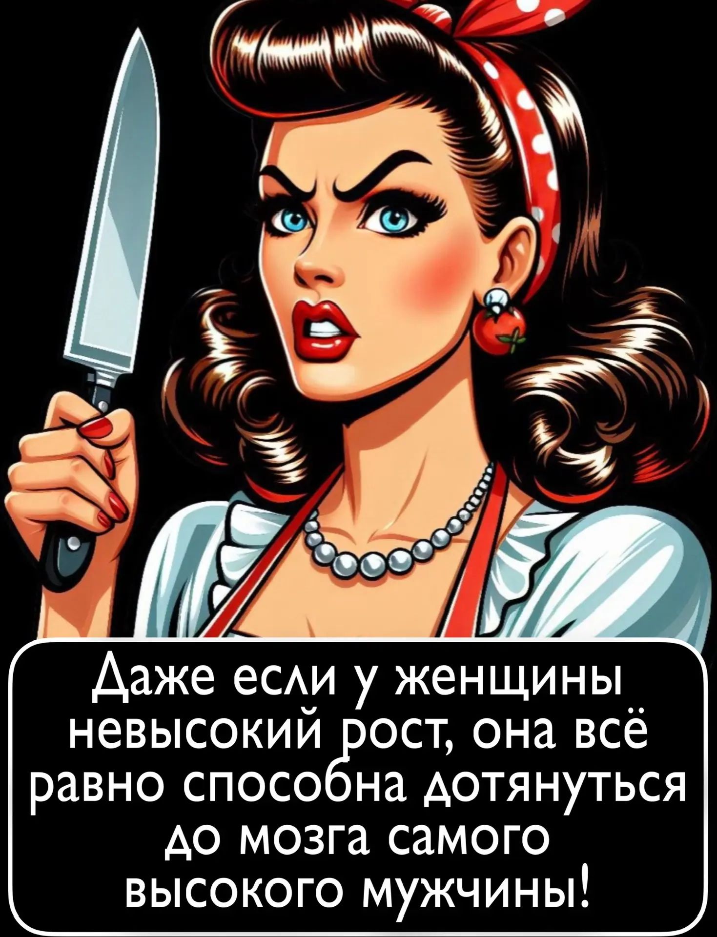 Даже если у женщины невысокий рост, она всё равно способна дотянуться до мозга самого высокого мужчины!