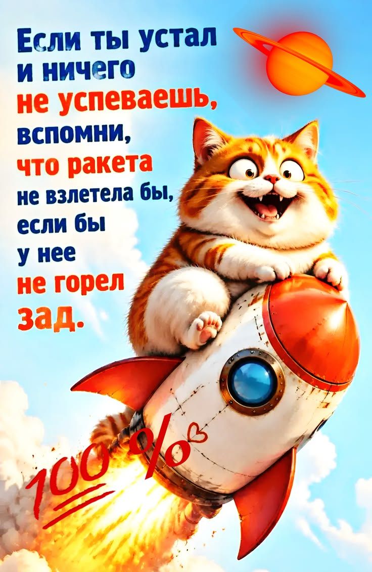Если ты устал и ничего не успеваешь, вспомни, что ракета не взлетела бы, если бы у нее не горел зад. 100%