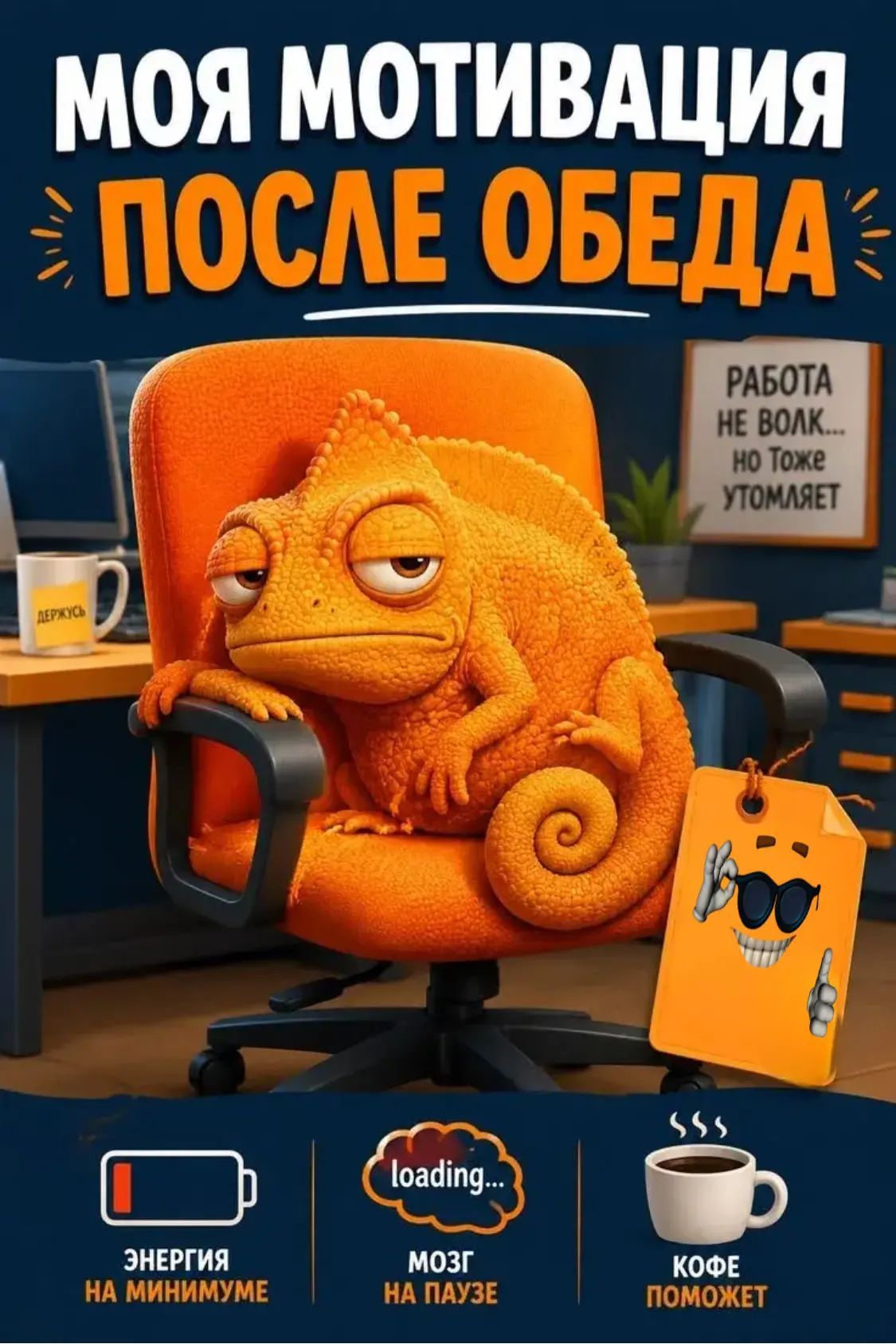 МОЯ МОТИВАЦИЯ ПОСЛЕ ОБЕДА. РАБОТА НЕ ВОЛК... НО ТОЖЕ УТОМЛЯЕТ. ДЕРЖУСЬ. ЭНЕРГИЯ НА МИНИМУМЕ. loading... МОЗГ НА ПАУЗЕ. КОФЕ ПОМОЖЕТ.