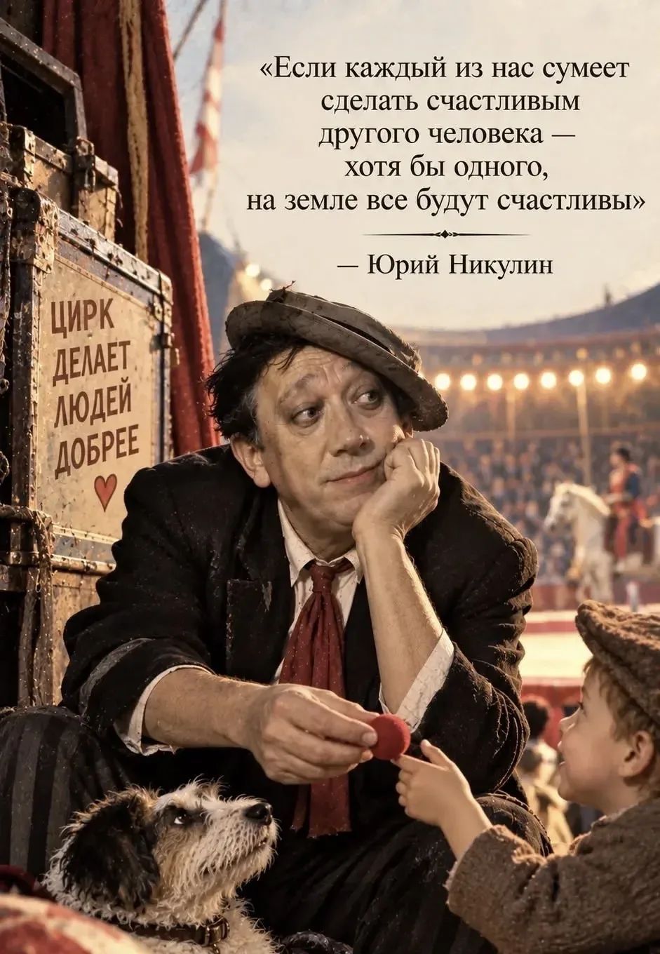Если каждый из нас сумеет сделать счастливым другого человека — хотя бы одного, на земле все будут счастливы — Юрий Никулин. ЦИРК ДЕЛАЕТ ЛЮДЕЙ ДОБРЕЕ