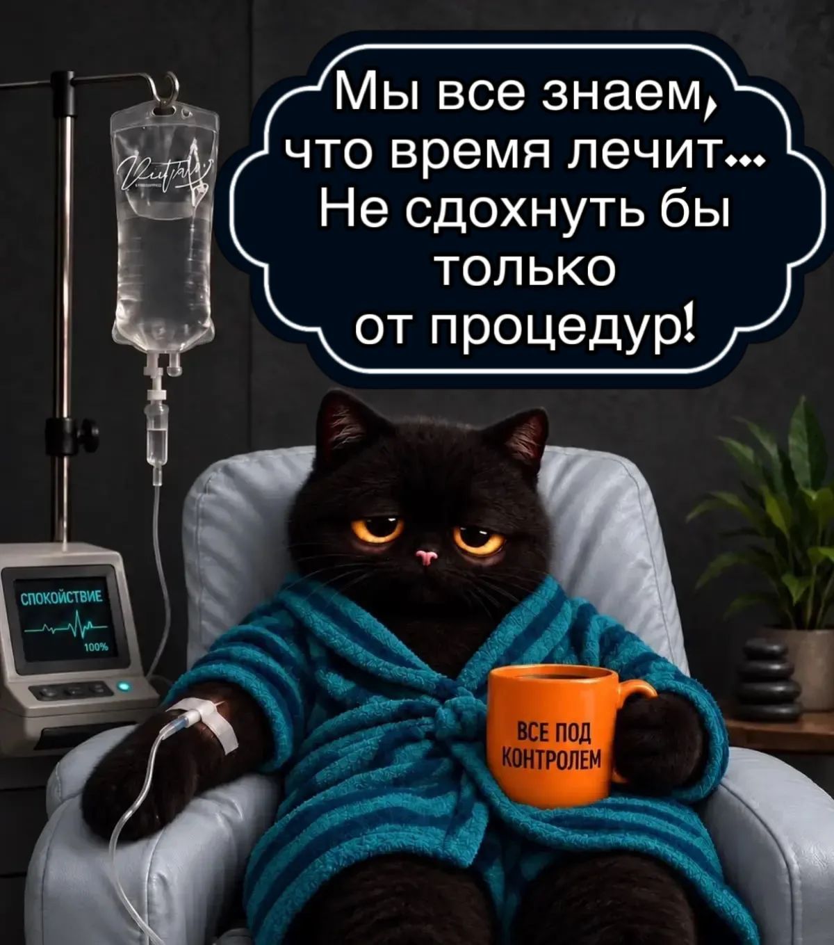 Мы все знаем, что время лечит... Не сдохнуть бы только от процедур! Спокойствие 100% Все под контролем Neutral