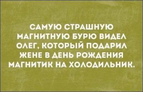 САМУЮ СТРАШНУЮ МАГНИТНУЮ БУРЮ ВИДЕЛ ОЛЕГ КОТОРЫЙ ПОДАРИЛ ЖЕНЕ В ДЕНЬ РОЖДЕНИЯ МАГНИТИК НА ХОЛОДИЛЬНИК