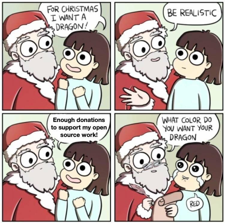 For Christmas I want a dragon!
Be realistic
Enough donations to support my open source work!
What color do you want your dragon
RED
