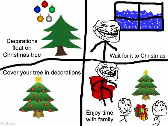 Decorations float on Christmas tree
Wait for it to Christmas
Cover your tree in decorations
Enjoy time with family