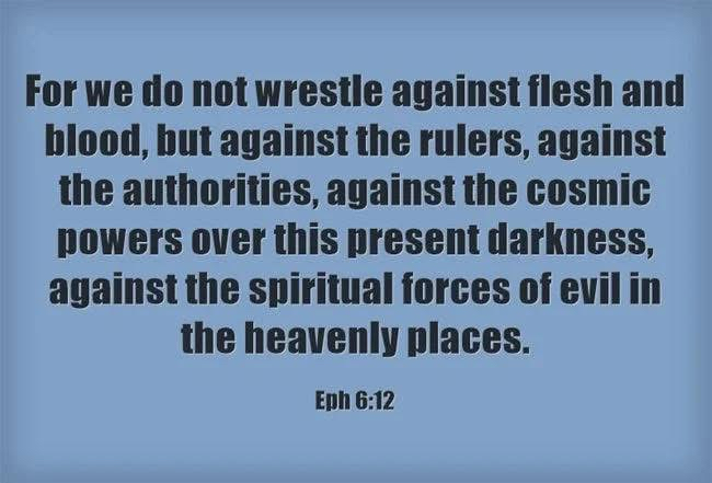 For we do not wrestle against flesh and blood, but against the rulers, against the authorities, against the cosmic powers over this present darkness, against the spiritual forces of evil in the heavenly places. Eph 6:12