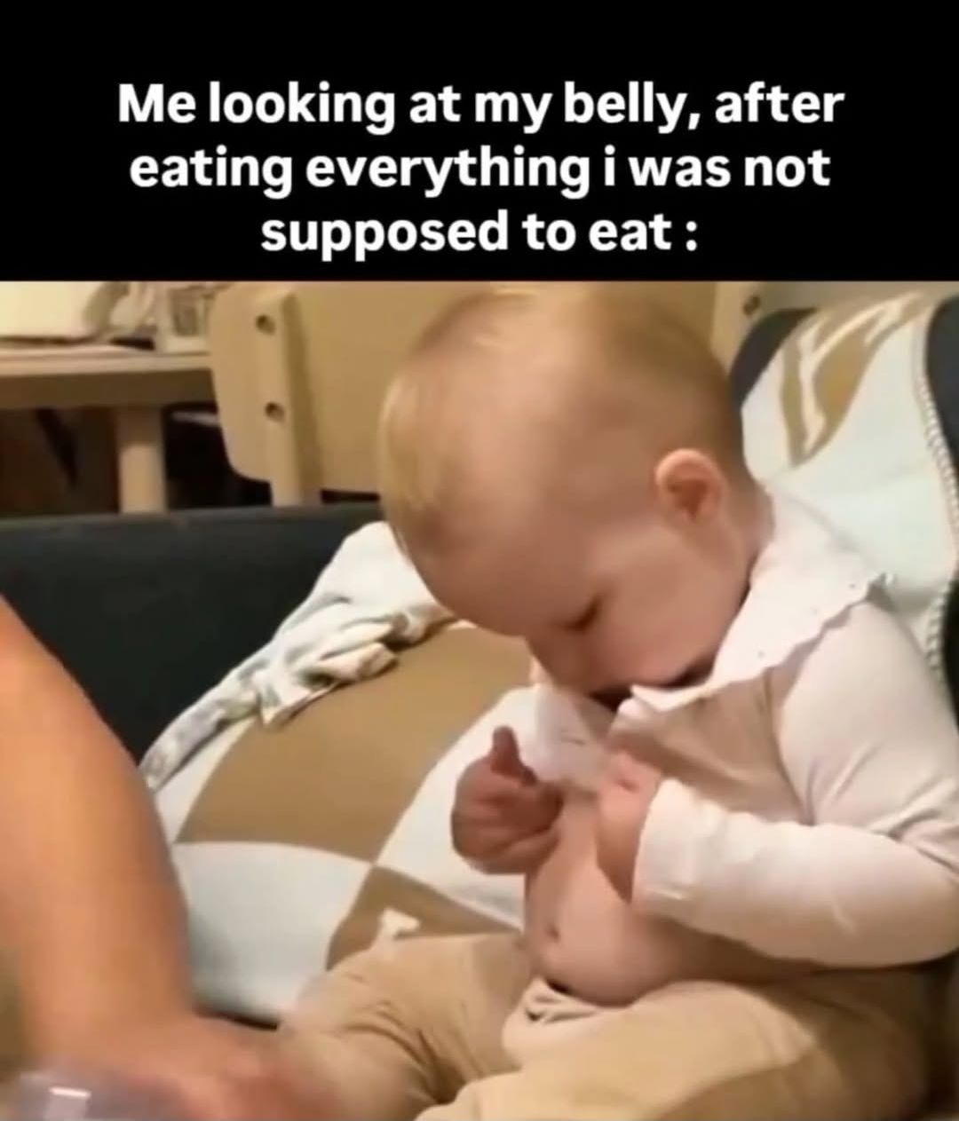 Me looking at my belly, after eating everything i was not supposed to eat :