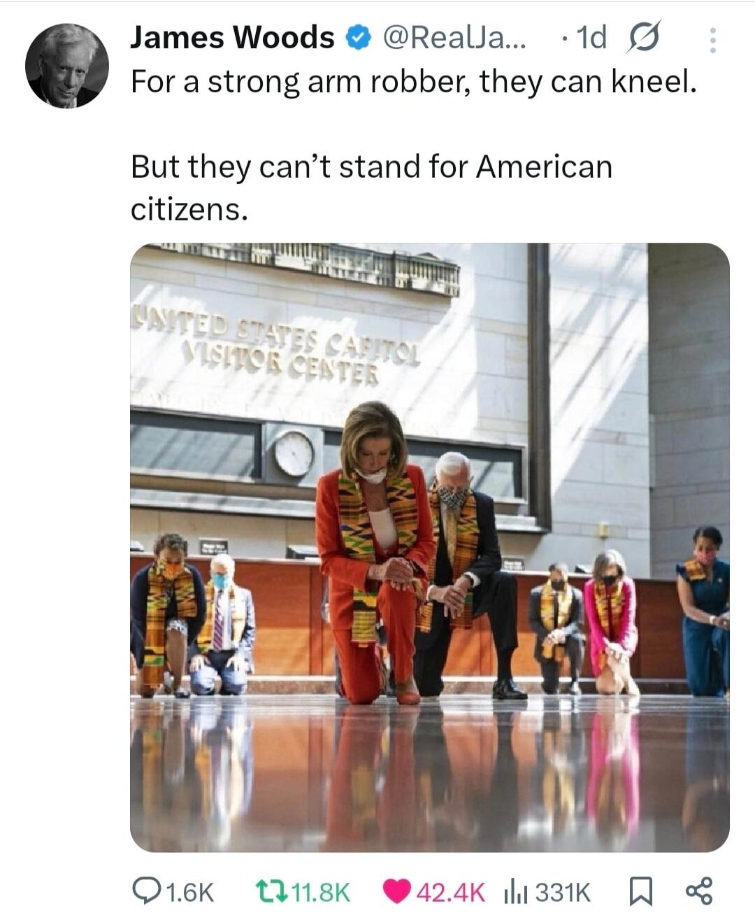 For a strong arm robber, they can kneel. But they can’t stand for American citizens.