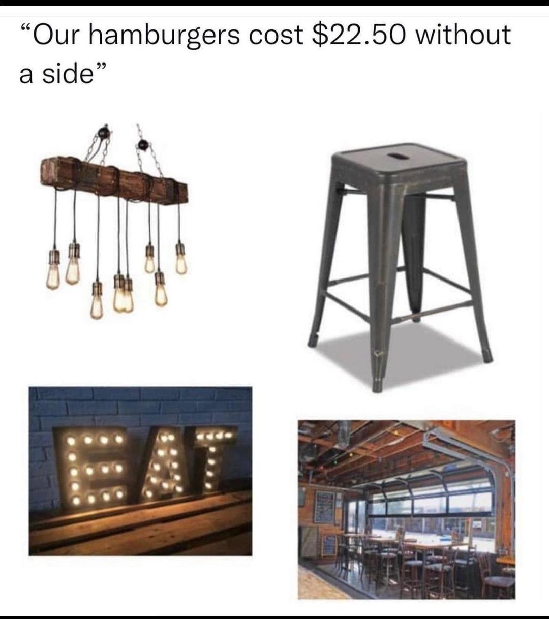 Our hamburgers cost 2250 without aside