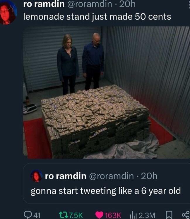 lemonade stand just made 50 cents o I 3 1 ro ramdin roramdin 20h roramdin roramdin 20h FECl I ERS ETa R OV A A e o O4a 1175k 163K i23m