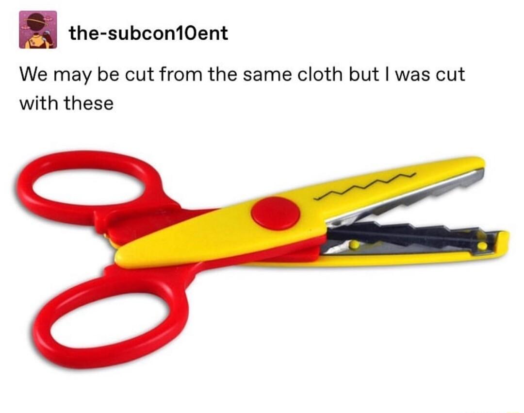 the subcon10ent We may be cut from the same cloth but was cut with these