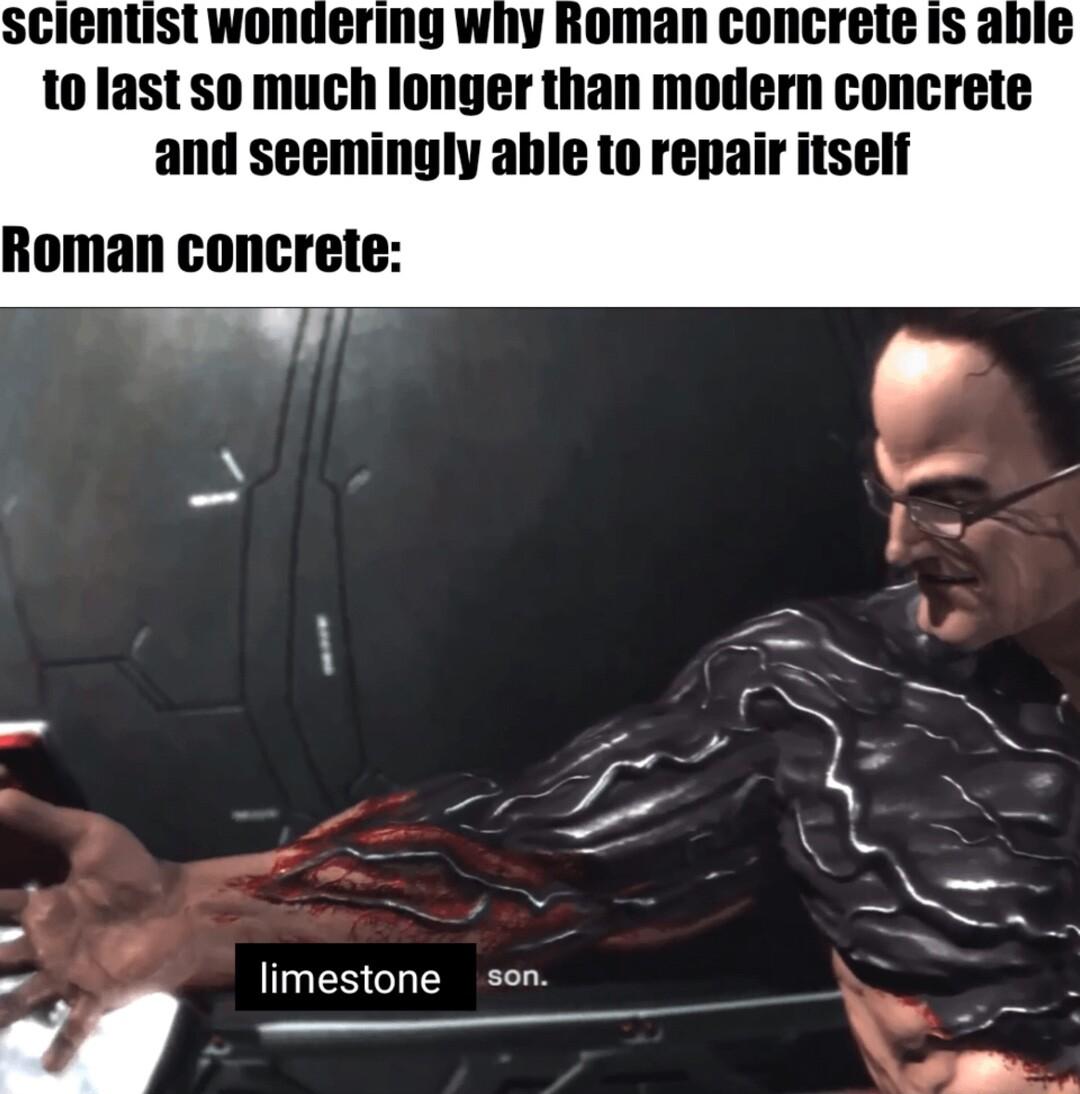 scientist wondering why Roman concrete Is abie tolast so much longer than modern concrete and seemingly able to repair itself Roman concrete limestone sen