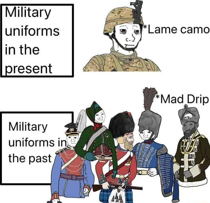 Military uniforms inthe present Military uniforms the past
