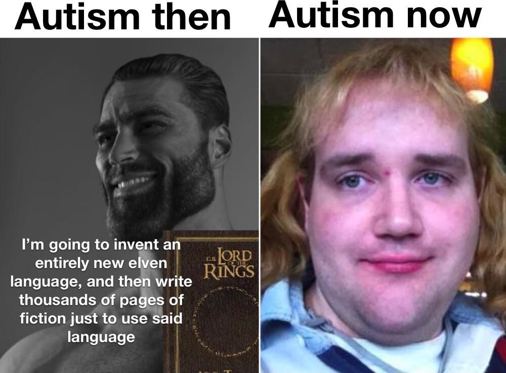Autism then Autism now thousands of pages of fiction just to use Said I language R T T a entirely newelven 1010 language and then write