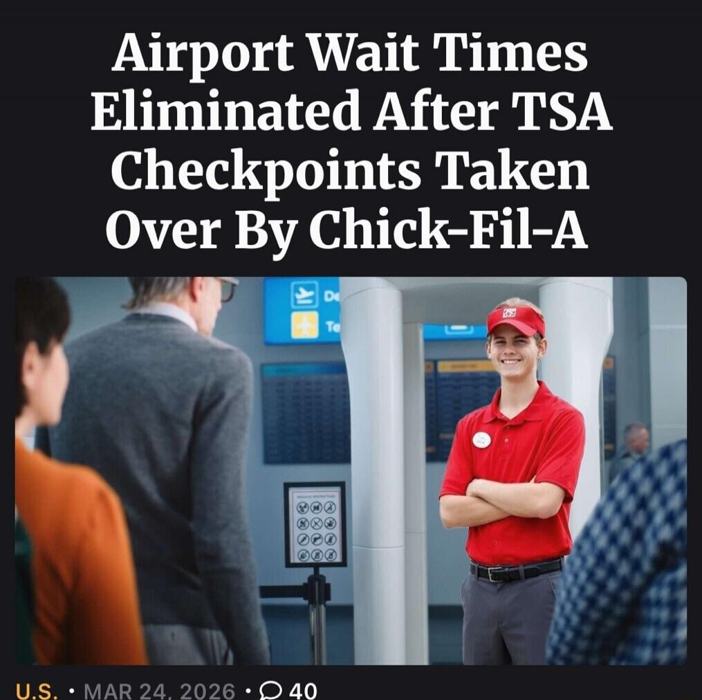 Airport Wait Times Eliminated After TSA Checkpoints Taken Over By Chick-Fil-A