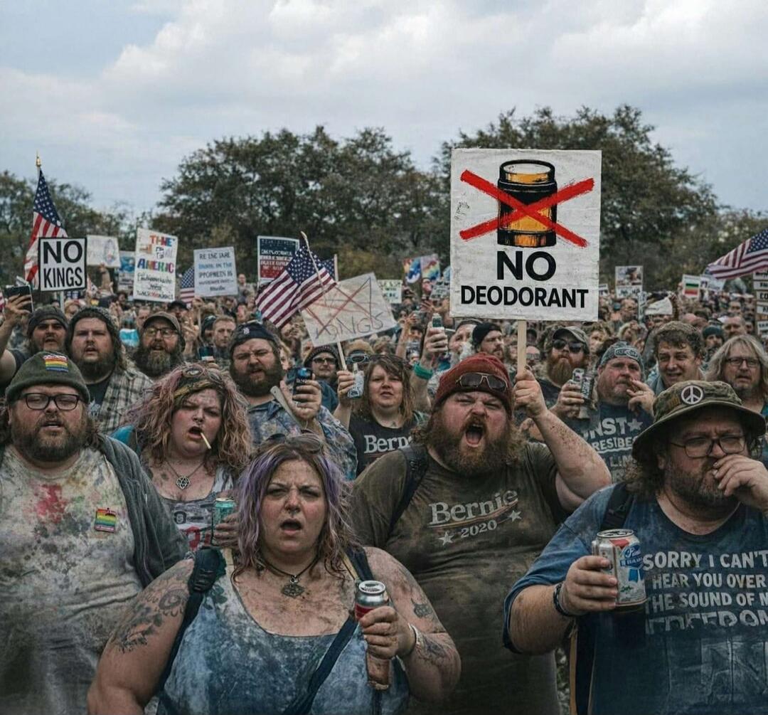 NO KINGS, NO DEODORANT, THE TIME IS AMERICA, REINSTATE THE PROPHETS IN THE WHITE HOUSE, Bernie 2020, SORRY I CAN'T HEAR YOU OVER THE SOUND OF MY FREEDOM