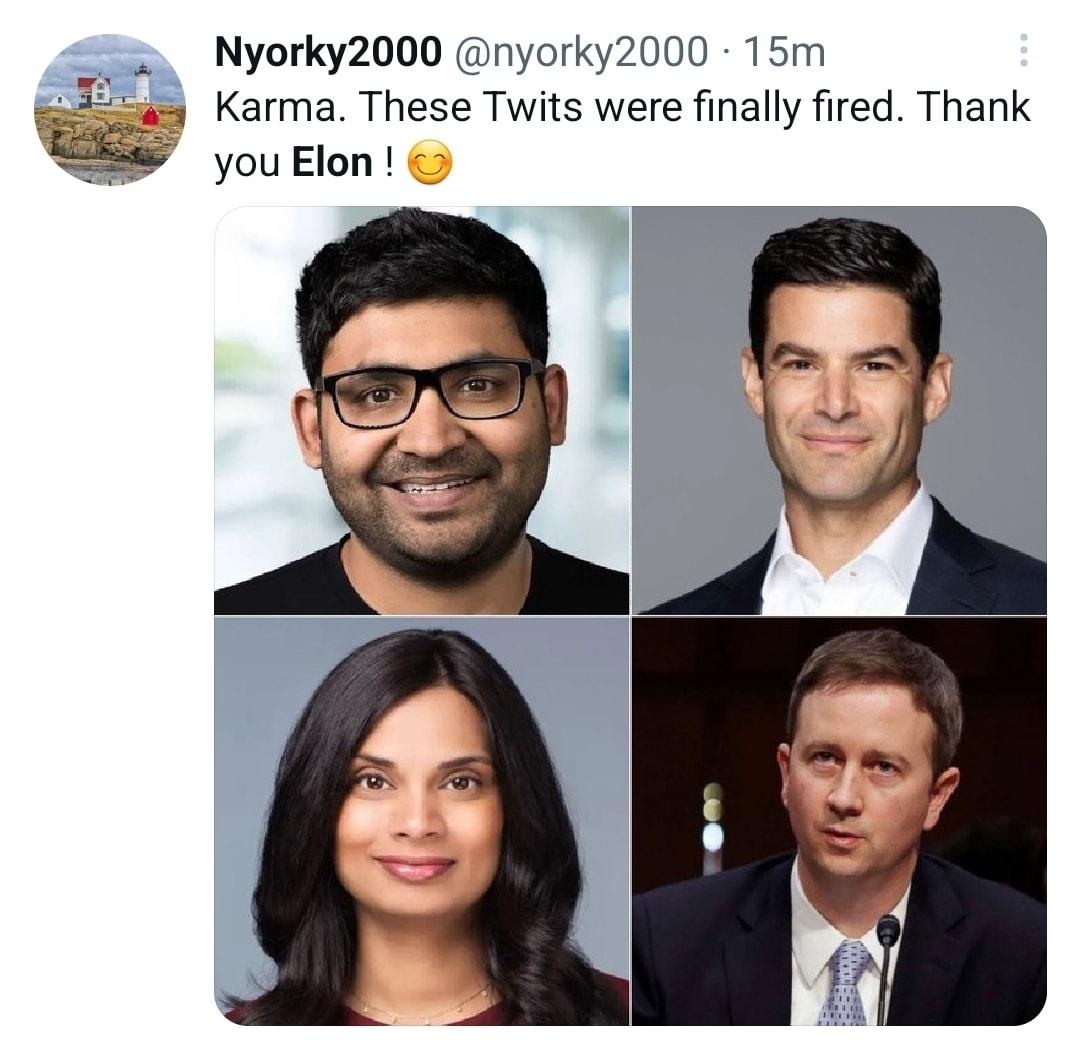 Nyorky2000 nyorky2000 15m Karma These Twits were finally fired Thank you Elon