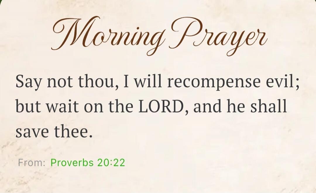 Morning Prayer Say not thou, I will recompense evil; but wait on the LORD, and he shall save thee. From: Proverbs 20:22