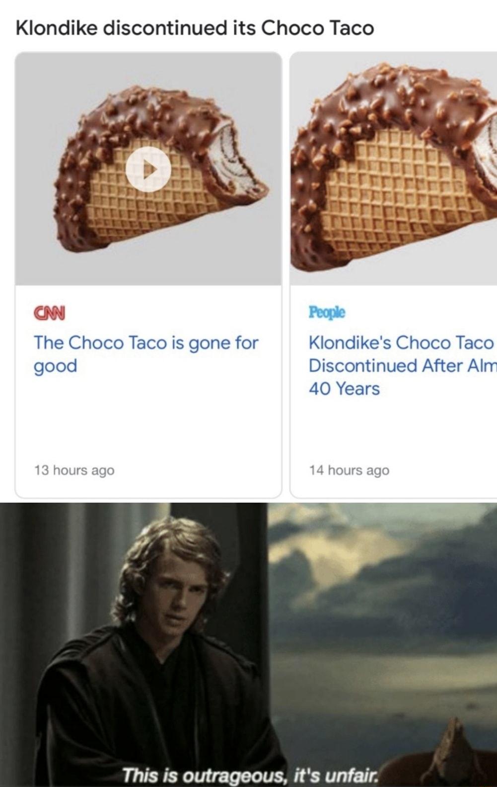 Klondike discontinued its Choco Taco People The Choco Taco is gone for Klondikes Choco Taco good Discontinued After Al 40 Years This is outrageous its unfair