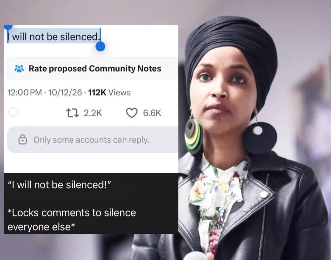 I will not be silenced. Rate proposed Community Notes 12:00 PM · 10/12/26 · 112K Views 2.2K 6.6K Only some accounts can reply. 