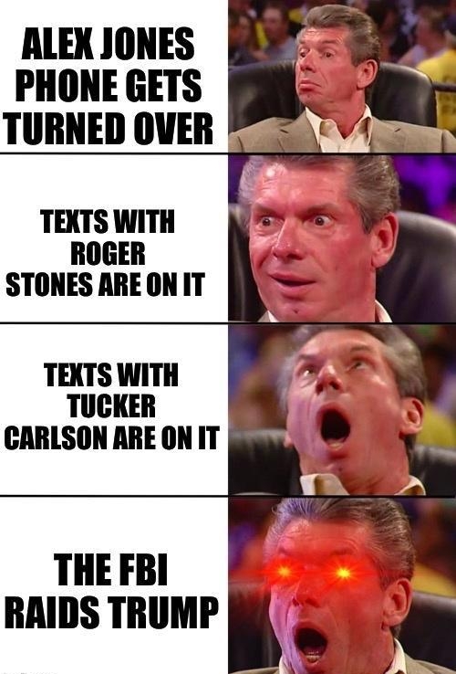 ALEX JONES PHONE GETS TURNED OVER TEXTS WITH ROGER STONES AREONIT TEXTS WITH TUCKER CARLSON ARE ON IT THE FBI RAIDS TRUMP