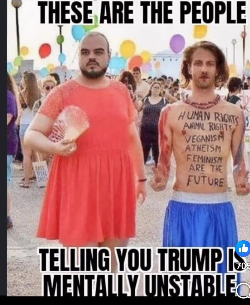 THESE ARE THE PEOPLE TELLING YOU TRUMP IS MENTALLY UNSTABLE HUMAN RIGHTS ANIMAL RIGHTS VEGANISM ATHEISM FEMINISM ARE THE FUTURE
