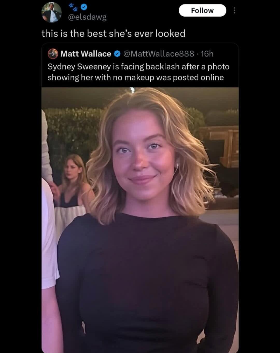 this is the best she's ever looked
Sydney Sweeney is facing backlash after a photo showing her with no makeup was posted online