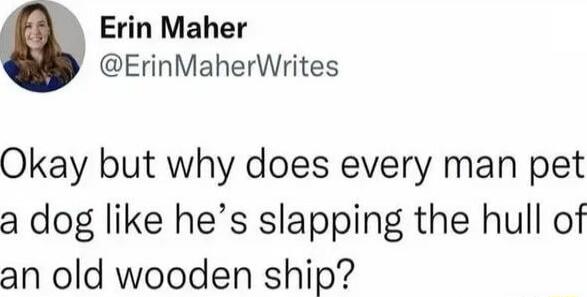 Okay but why does every man pet a dog like he’s slapping the hull of an old wooden ship?