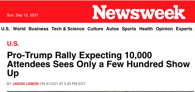 US World Business Tech Science Culture Autos Sports Health Opinion Experts Pro Trump Rally Expecting 10000 Attendees Sees Only a Few Hundred Show Up BY ON 91221 AT 555 PM EDT