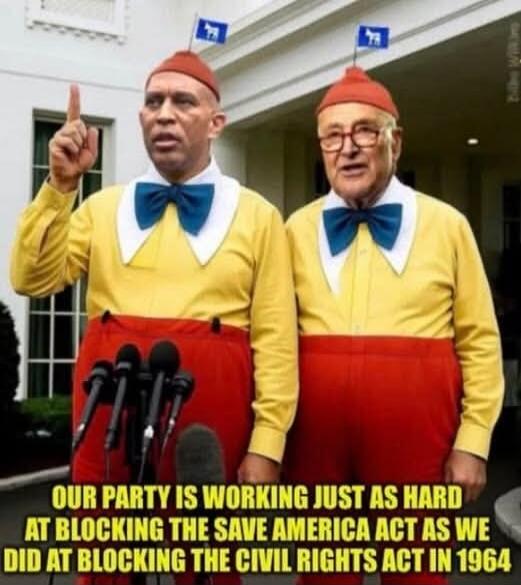 OUR PARTY IS WORKING JUST AS HARD AT BLOCKING THE SAVE AMERICA ACT AS WE DID AT BLOCKING THE CIVIL RIGHTS ACT IN 1964