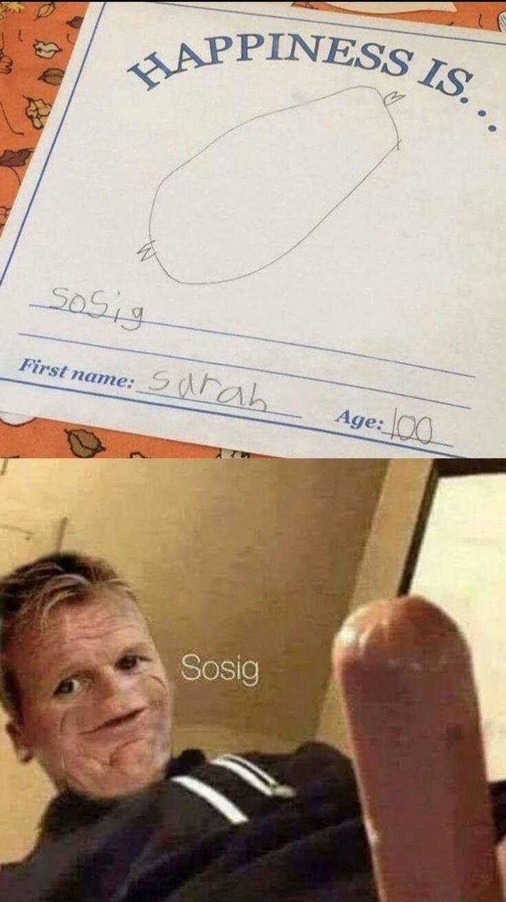 HAPPINESS IS... [drawing] 50g First name: Sarah Age: 100 Sosig