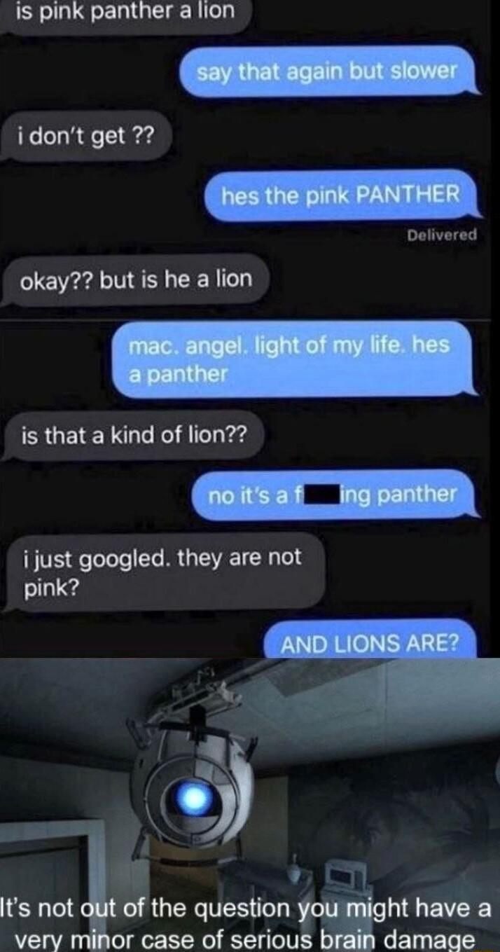 is pink panther a lion idont get 2 Delivered okay but is he a lion is that a kind of lion i just googled they are not pink Its not out of the question QEVEE very or case of serious brain damage
