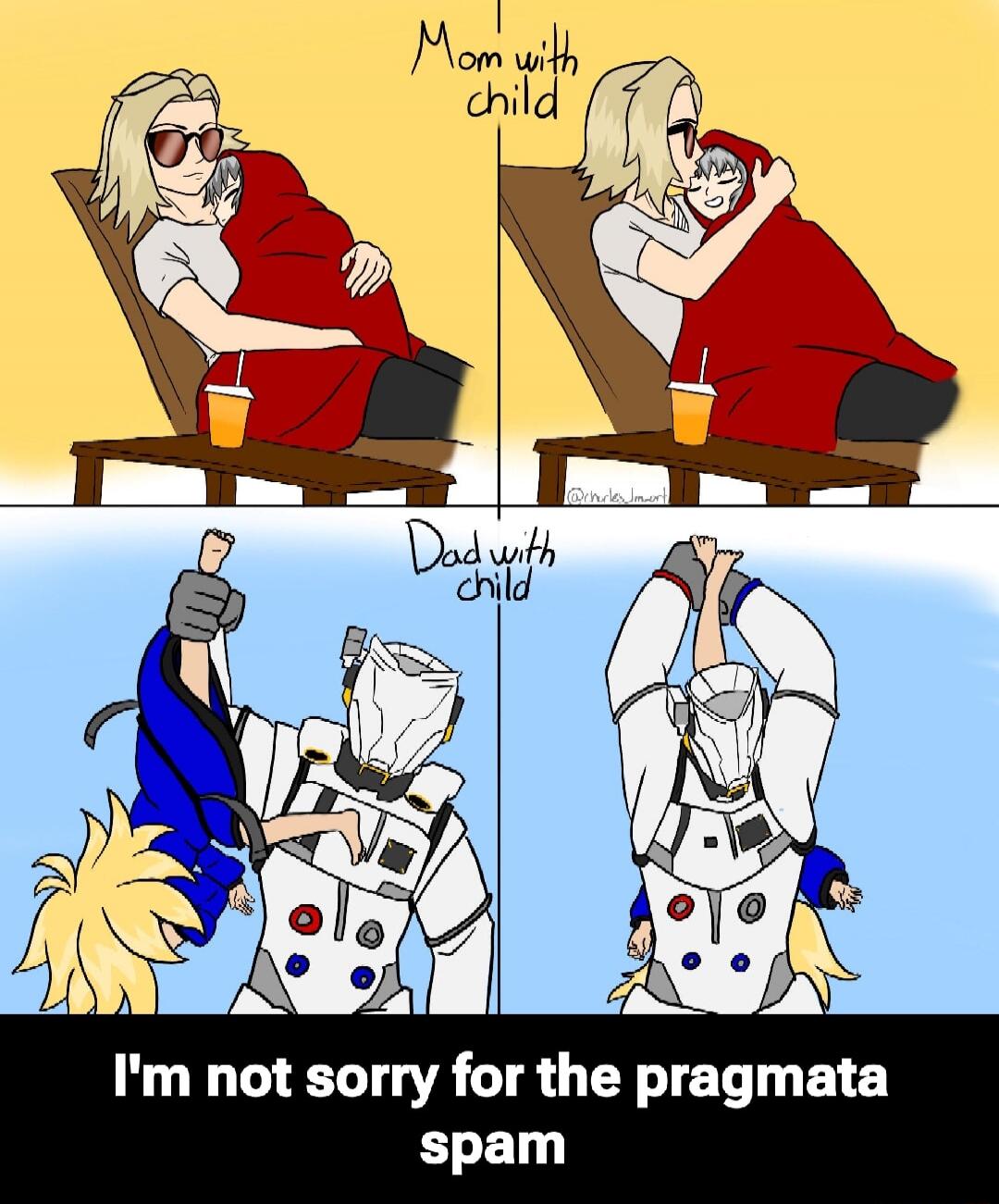 Mom with child Dad with child I'm not sorry for the pragmata spam