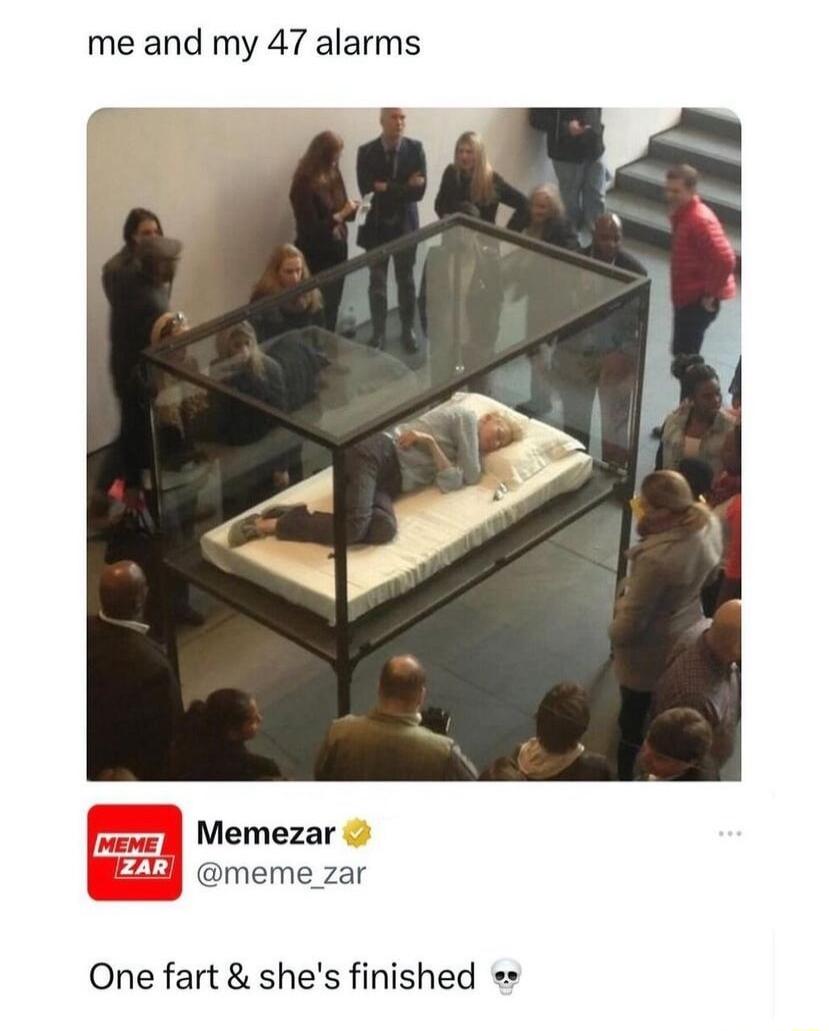 me and my 47 alarms Memezar meme _zar One fart shes finished