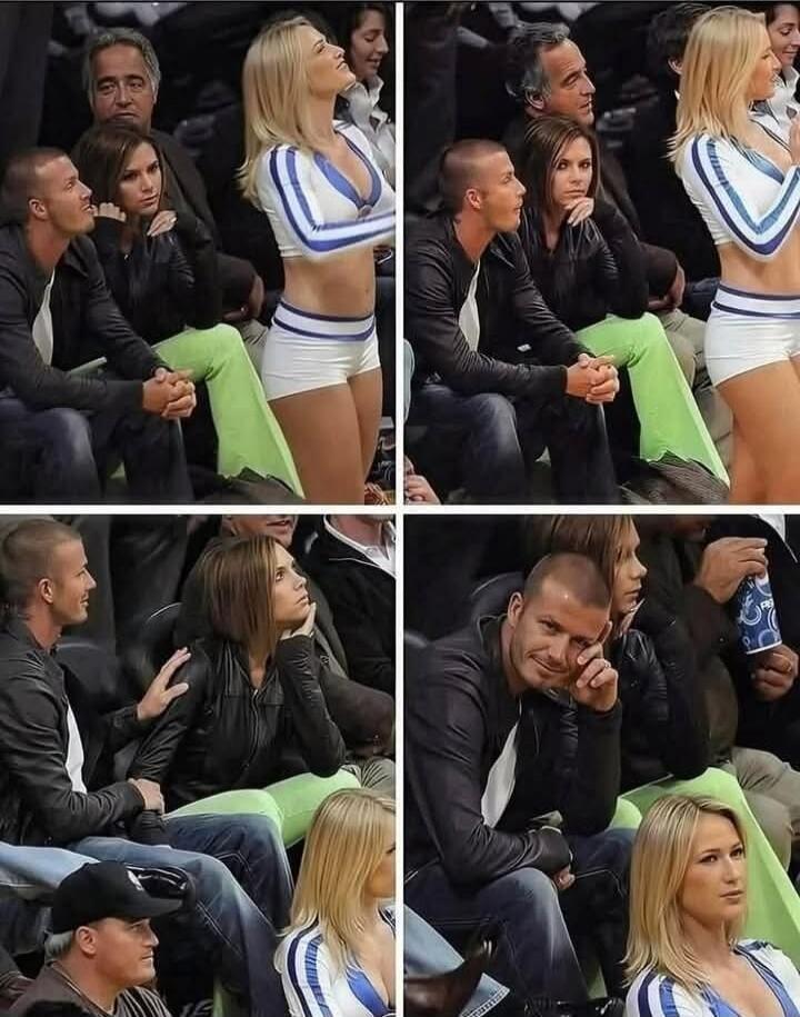 Collage of audience members at a basketball game with a cheerleader standing in front of the row of spectators.