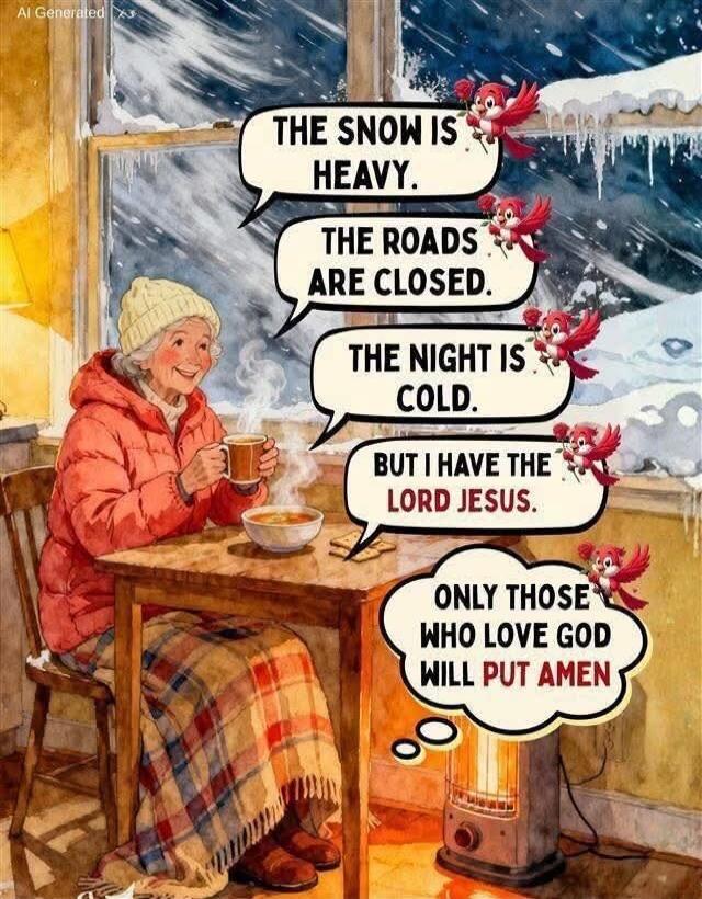 THE SNOW IS HEAVY. THE ROADS ARE CLOSED. THE NIGHT IS COLD. BUT I HAVE THE LORD JESUS. ONLY THOSE WHO LOVE GOD WILL PUT AMEN