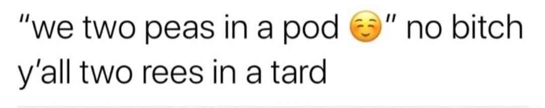 we two peas in a pod no bitch yall two rees in a tard