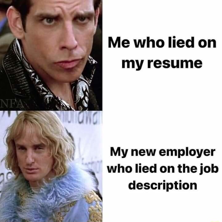 Me who lied on my resume My new employer who lied on the job description