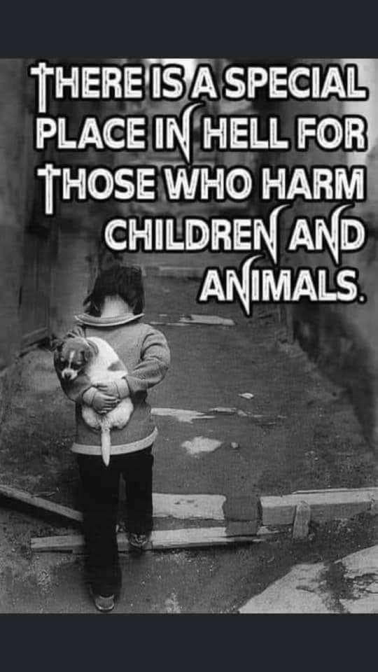 PLACE INHELL FO THOSEWHO HARM CHILDREN AND ANIMALS THEREW3APECAi R i