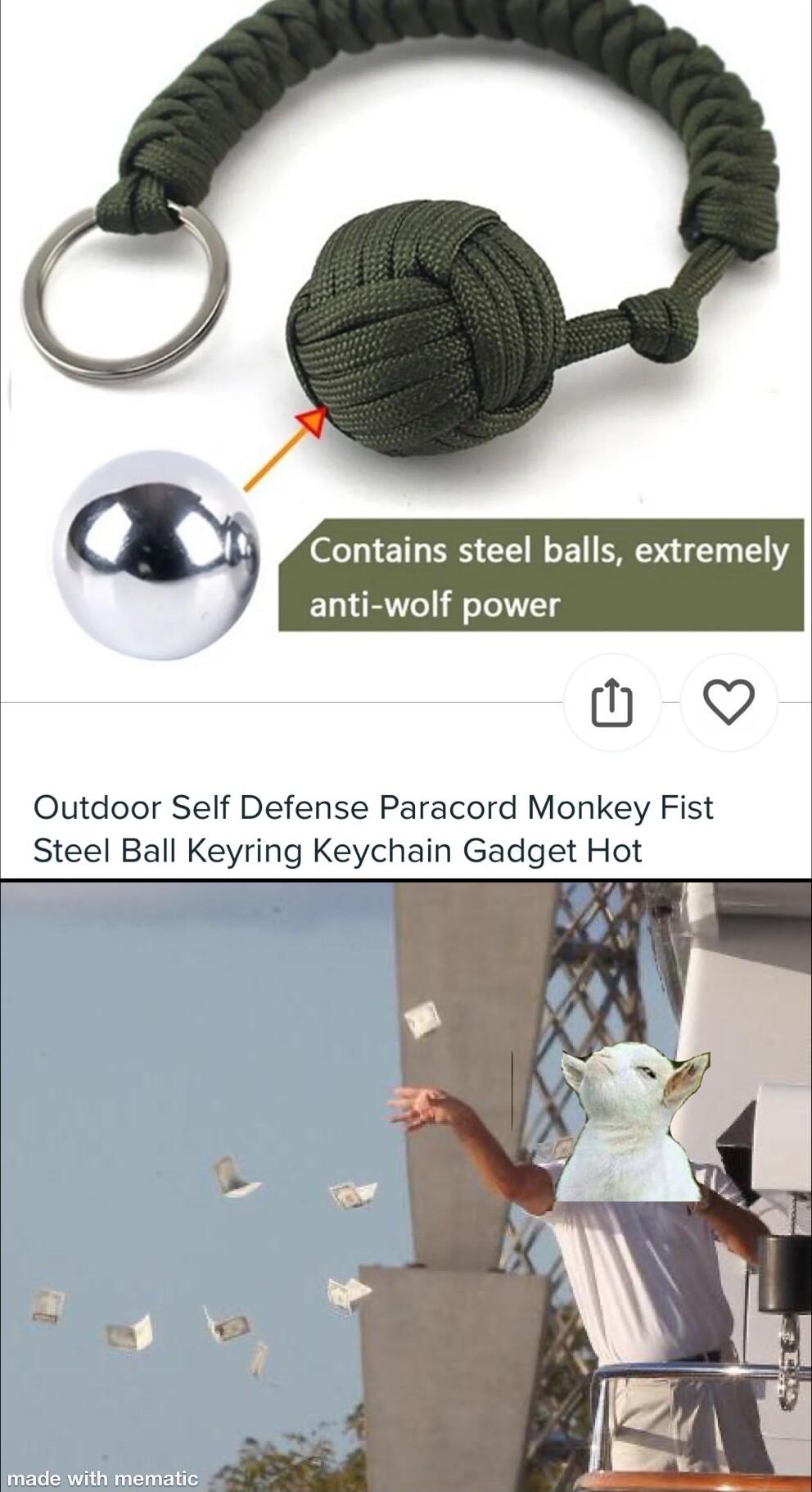 ains steel balls extremely anti wolf power n Outdoor Self Defense Paracord Monkey Fist