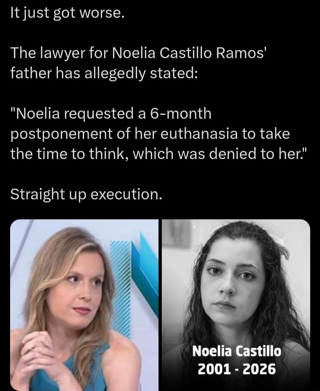 It just got worse. The lawyer for Noelia Castillo Ramos' father has allegedly stated: 