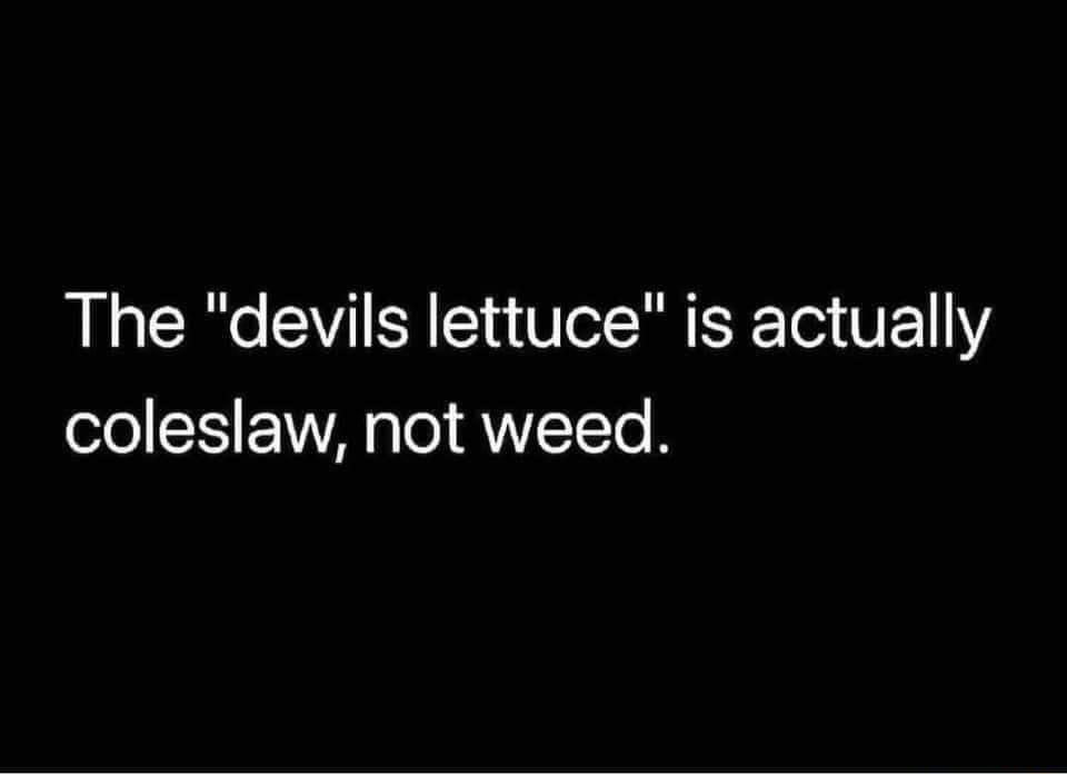 The devils lettuce is actually coleslaw not weed