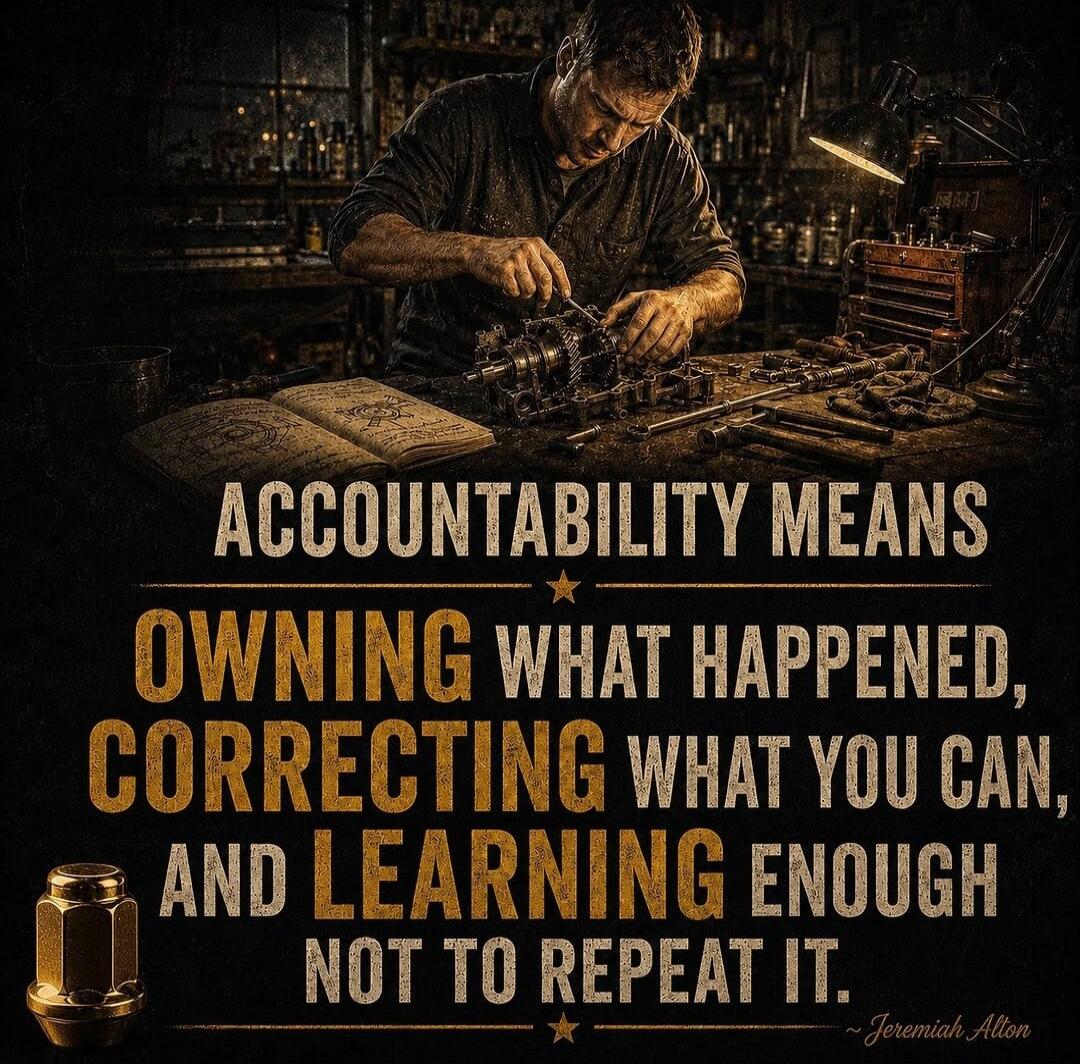 ACCOUNTABILITY MEANS OWNING WHAT HAPPENED, CORRECTING WHAT YOU CAN, AND LEARNING ENOUGH NOT TO REPEAT IT. ~ Jeremiah Alton